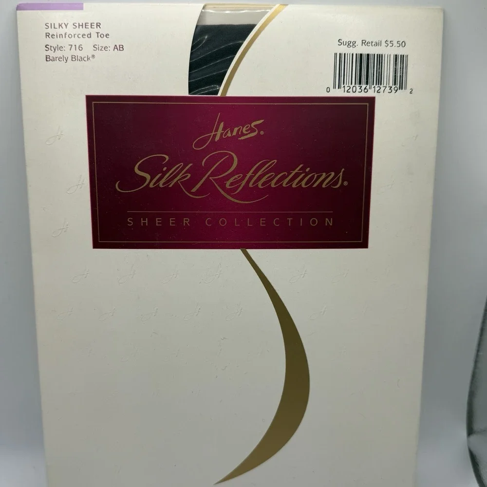 Hanes Silk Reflections Sheer Collection Pantyhose Reinforced Toe AB Barely Black
